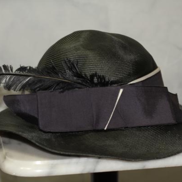 ADOLFO Green Wide Brim Feathered Hat main image 7